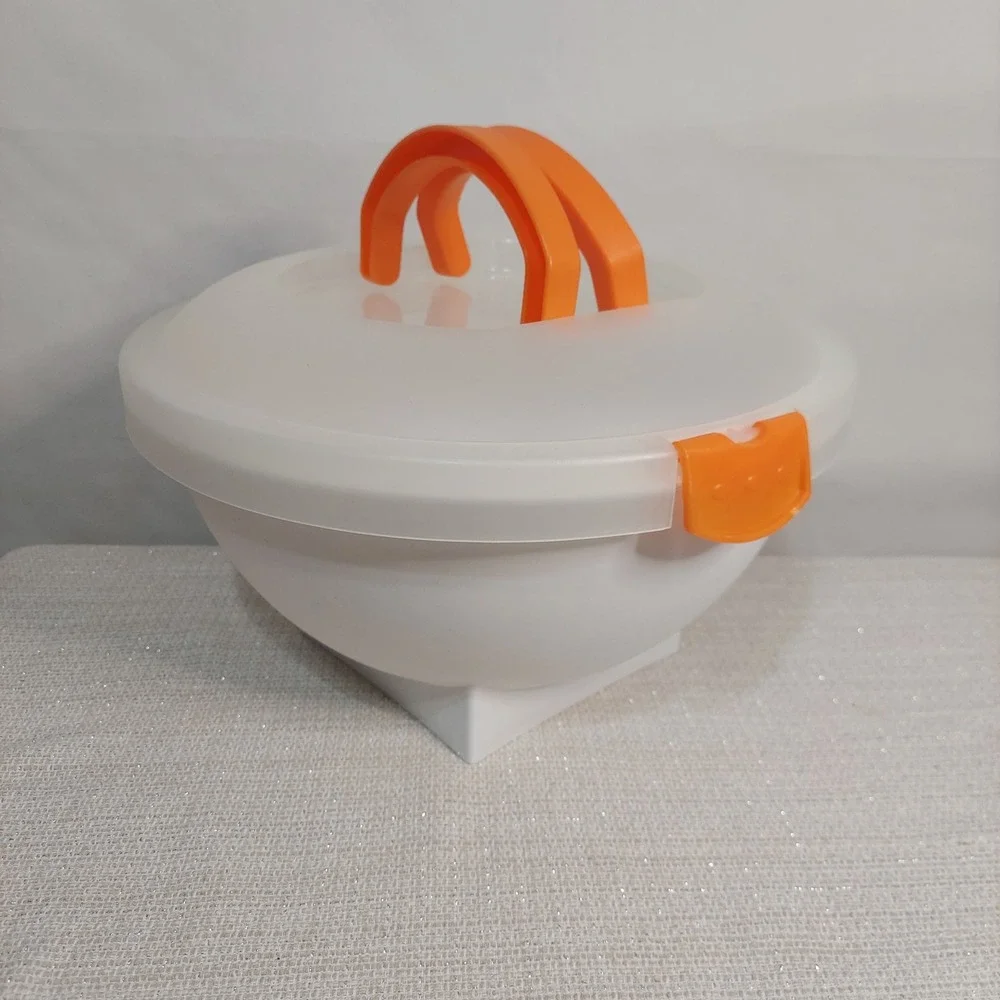 IRIS SCHWARTZ White Salad Pasta Footed Bowl with‎ Handles Carrier Lockable Lid